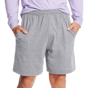 Shorts Bermuda en coton gris uni pour homme avec taille élastique, coupe décontractée mi-haute - Product Image 3