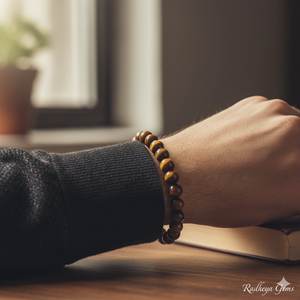 Pulsera de cuentas redondas de ojo de tigre natural AAA hecha a mano – Pulsera elástica de piedras preciosas pulidas para hombres y mujeres - Product Image 4