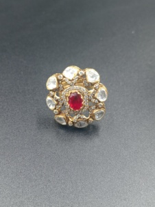 Amaira Jewels Floral Shape <b>Gold</b> Plated Silver Red Doublet Stone Classic <b>Cocktail</b> <b>Ring</b> for Women's Wedding Gift Model SM-702 - Product Image 2