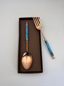 Ensemble de cuillères et fourchettes à salade en acier inoxydable avec manche fini cuivre, style vintage, ustensiles de service pour la cuisine et la salle à manger - Product Image 5