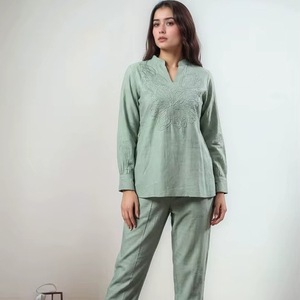 Fabricante Directo, Ropa de Dormir de Verano para Mujer de Alta Calidad, Bordada y Personalizada, Mangas Largas, Georgette Transpirable de Alta Calidad - Product Image 1