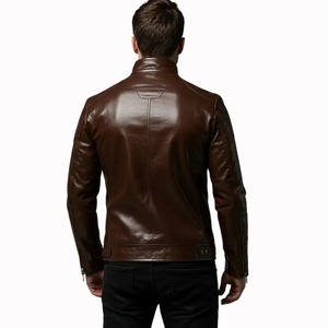 Chaqueta Cafe Racer de cuero genuino marrón para hombre, chaqueta de motociclista vintage, chaqueta de motociclista de cuero auténtico, abrigo de cuero clásico con cremallera - Product Image 3