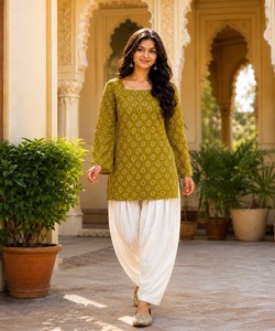 FANCY COTTON BANDHEJ PRINT WORK TOP PATIYALA SET MUSLIM WEAR FESTIVE WEAR SALWAR KAMEEZ LIVEWEAR- LW-9341 85251 - Product Image 1