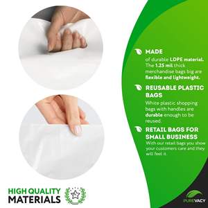 Sacchetti per la spesa in plastica con manico bianco spesso da 1.25 Mil 1000 sacchetti per la vendita al dettaglio a ggessati in polietilene 12X3.5X15 - Product Image 3