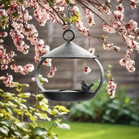 Mangeoire à oiseaux en bois et en fer noir, design rond, pour la décoration de jardin en extérieur