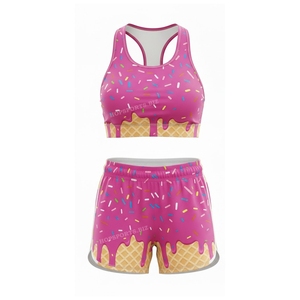 Conjunto de sujetador deportivo y pantalones cortos con estampado de helado para mujer, conjunto de 2 piezas para entrenamiento de verano, gimnasio, yoga, ropa deportiva, ropa de práctica de porristas - Product Image 4