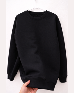 Sudadera Oversize de Cuello Redondo Unisex, Color Negro Sólido, Tejido de Punto, Corte Casual, Largo Regular, 100% Algodón - Product Image 2