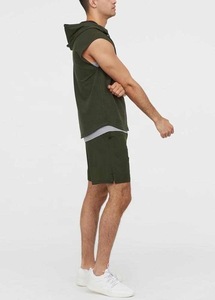 Latest Fashion Men Sleeveless Hooded Short Set Sports <b>Muscle</b> Fit Gym Tracksuit Breathable Cotton Training <b>Suit</b> Streetwear Summer - Product Image 4
