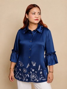 Designer <b>Shirt</b> for <b>Women</b> Pure Cotton Fancy Flare <b>Button</b> <b>Up</b> Regular Fit <b>Shirts</b> Comfortable & Wrinkle Free Dress Bulk India Export - Product Image 3