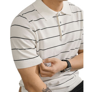 Chemise polo pour homme à motif rayé, anti-rétrécissement, col en V, tissu respirant de qualité supérieure, séchage rapide, léger, doux, décontracté - Product Image 2