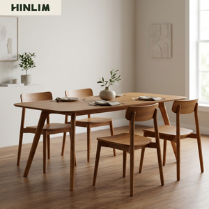 Mesa de Comedor de Diseño Escandinavo Moderno, Muebles para el Hogar Estables, Tablero de Chapa de Fresno Natural, Patas Rectangulares, 6 Plazas - Product Image 1