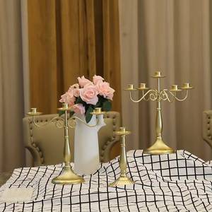 <b>Gold</b> Candelabra Metal Candle Holder 5 Arms Vintage Candlestick Stand Table Centerpiece Wedding Event Supply Wholesale - Product Image 4