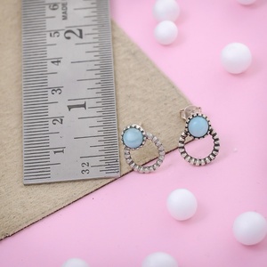 Pendientes de Plata de Ley 925 con Larimar Natural, Hechos a Mano, Redondos, Azules, con Círculo Abierto, para Mujer - Product Image 1