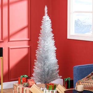 7ft Pre-Lit Pencil Artificial Christmas <b>Tree</b> with 618 Tips and Realistic Branches Silver <b>Plastic</b> Base LED Lights - Product Image 2