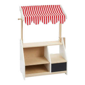 Wooden Kids Market Stand Toy with Storage Shelves and Side Counter Educational Pretend Play Grocery Store for Children Role Play - Product Image 2