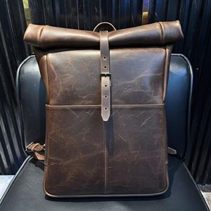 Sac à dos en cuir véritable à rabat, style vintage, sac d'école, sac à dos de voyage en cuir de vachette, sac à dos pour ordinateur portable pour homme, LTBP-0073 - Product Image 1