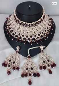 Luxury Rose Gold Plated <b>Choker</b> Necklaces Earring Maang Tikka Bollywood Style Ethnic Wedding Wholesale Handcrafted <b>Choker</b> Sets - Product Image 4