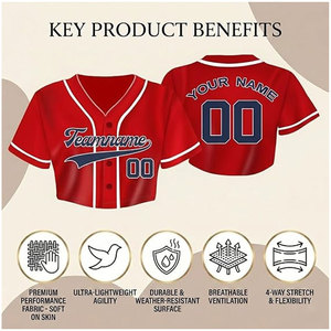 <b>Red</b> Women's Custom Baseball Letter Print <b>Crop</b> Jersey Personalized Team Name Number Athletic V Neck <b>Top</b> for Softball Jersey - Product Image 2