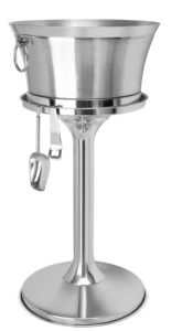 Juego de Cubitera para Vino de Acero Inoxidable con Soporte de Pie, Cuchara y Pinzas, Elegante Enfriador de Champán Plateado Cepillado Independiente - Product Image 5