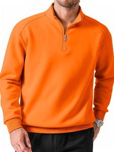 Custom Men's Half Zip Pullover Quarter Zip Sweatshirt Solid Color <b>Warmer</b> Fleece 100% Cotton Lined Breathable Long Sleeve - Product Image 1
