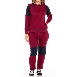 Conjunto Deportivo con Capucha para Mujer, Diseño Color Block, Rojo y Azul Marino, Manga Larga, Informal, para Otoño, con Bolsillos Laterales y Cintura Elástica - Product Image 4