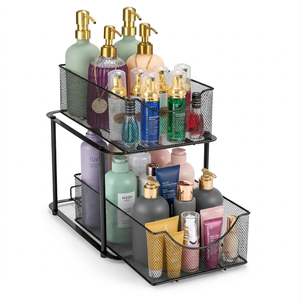 Organisateur sous évier à 2 niveaux - Étagère de rangement coulissante en maille pour salle de bain et comptoir de cuisine en acier carbone - Product Image 1