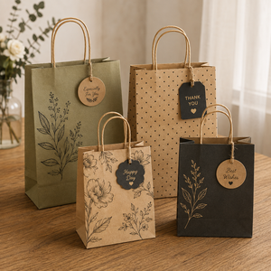 Mini Bolsas de Regalo de Papel Kraft Ecológicas de Lujo con Asas Retorcidas, Cierre Autoadhesivo, Diseño de Agradecimiento, Reciclables, Estilo Clásico - Product Image 4