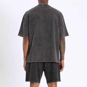 Ensemble décontracté 2 pièces pour homme, t-shirt et short en coton tricoté, couleur unie, épaules tombantes, manches courtes, pantalon à cordon de serrage, été - Product Image 3