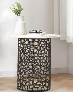 Contemporary Round <b>Marble</b> <b>Top</b> <b>Side</b> <b>Table</b> With Intricate Metal Base For Living Room Decor - Product Image 2