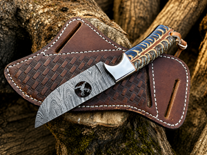 Cuchillo vaquero de acero de Damasco hecho a mano con funda de cuero cruzada, el mejor regalo para hombre, regalo de Año Nuevo, regalo para él. - Product Image 6