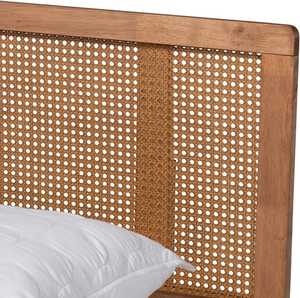 Lit plateforme traditionnel de taille standard en bois de pin massif et rotin synthétique, d'inspiration française vintage, durable, par TNT - Product Image 2
