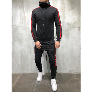 Conjunto Deportivo Rojo para Hombre, Manga Larga, con Capucha, Cierre de Botones, Bolsillos Laterales, Ropa Deportiva Informal, Transpirable, para Invierno, 100% Algodón, 2 en 1 - Product Image 6