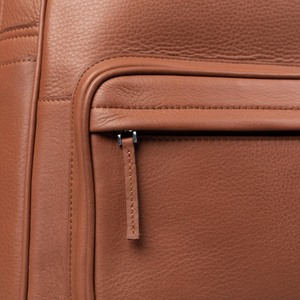 Unisex Genuine Leather <b>Backpack</b> Solid Brown Zipper Closure Front Pocket Adjustable <b>Strap</b> Durable Casual Daily Use - Product Image 5