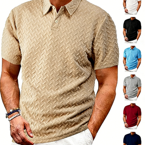 Men's Short Sleeve <b>Knitted</b> Polo Shirt Geometric <b>Pattern</b> Breathable Casual Fit Regular Length Cotton Material - Product Image 1