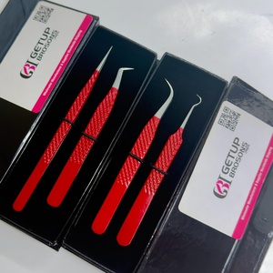 Pince à épiler de précision en acier inoxydable anti-magnétique, lisse, avec revêtement en poudre rouge, pour isolation des cils (boot/hook/curve) pour extensions de cils - Product Image 3
