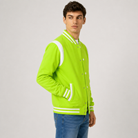 Veste Varsity Verte pour Homme, Col Montant Décontracté, Fermeture à Bouton Unique, Coupe Classique, Vêtement d'Hiver, 100% Coton Respirant