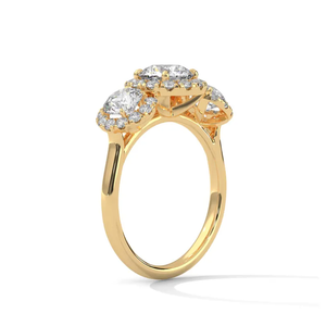 Bague à trois diamants de 3,00 carats, clarté VS1, couleur F, taille brillant rond, or 18 carats, diamant de laboratoire certifié GIA, pour femme, fiançailles - Product Image 3