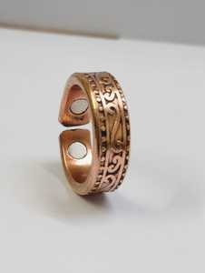 Anillo de Cobre Ajustable Grabado a Mano, Anillo Abierto de Cobre Puro, Anillo Unisex Vintage para Boda y Fiesta, Diseño de Terapia Magnética - Product Image 5