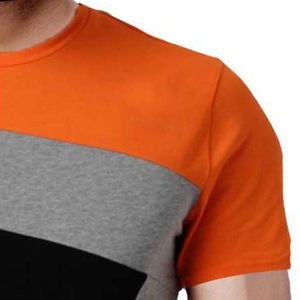 Men’s Orange Geometric Print Tee Short Sleeve Crew Neck Colorblock Casual Knit <b>Shirt</b> Regular Fit Modern Pattern Lightweight - Product Image 3