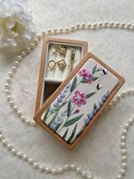 Boîte à bijoux en tissu brodée à la main avec motif de feuilles, cadre en bois, conteneur de rangement rectangulaire, style anniversaire, cadeaux à transfert thermique