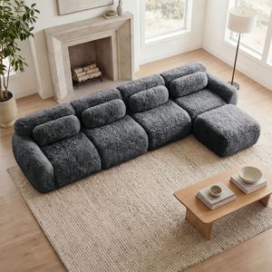 Divano Componibile a L in Morbido Tessuto Peluche con Base in Spugna ad Alta Densità 32D, Design Antiscivolo, Combinazione Libera per Soggiorno - Product Image 2