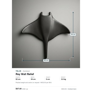 Escultura de Relieve de Manta Ray de Aluminio Fundido en Arena - Decoración para el Hogar de Metal Negro Oxidado - Product Image 5