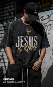 Camiseta Christian Jesus 100% algodón |   Camiseta Extra Grande con Gráficos Religiosos Personalizados, Lavada con Ácido |   Ropa Urbana Masculina Estilo Gospel Y2K - Product Image 4