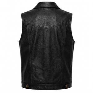 Modern <b>Retro</b> Brown Genuine Leather Vest for Men Premium Sleeveless Western Biker <b>Jacket</b> with Classic Button Front - Product Image 6