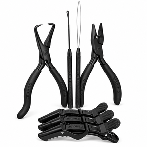 Kit d'outils de pose de perles pour extensions capillaires Or Rose, Pince de pose et de retrait de micro-perles, Enfileur à boucle à poignée rose ZetomedPro - Product Image 3