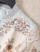 Veste universitaire brodée florale pour femmes et hommes, décontractée, col montant, fermeture éclair sur le devant, coupe régulière, en polyester, pour l'automne