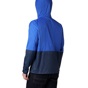 Men's Color Blocked Windproof Hooded Racer <b>Jacket</b> With <b>Zipper</b> Closure Regular Fit Autumn Casual Wear Blue And Navy - Product Image 3