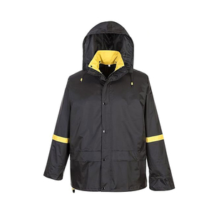 Traje de lluvia negro para hombre con franjas reflectantes amarillas, conjunto de chaqueta con capucha y pantalones, ropa impermeable para exteriores - Product Image 3