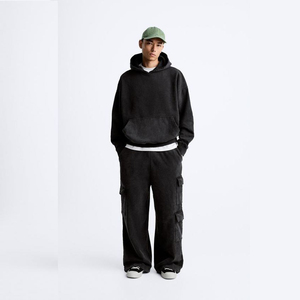 Sweat à capuche unisexe XXL en coton épais 100 % respirant, imprimé avec logo personnalisé, coupe classique, délavage acide, couleur unie, haute qualité - Product Image 1