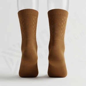 Crew <b>Socks</b> Solid Color Breathable Knitted Regular Style Adult Casual Wear Brown - Product Image 2